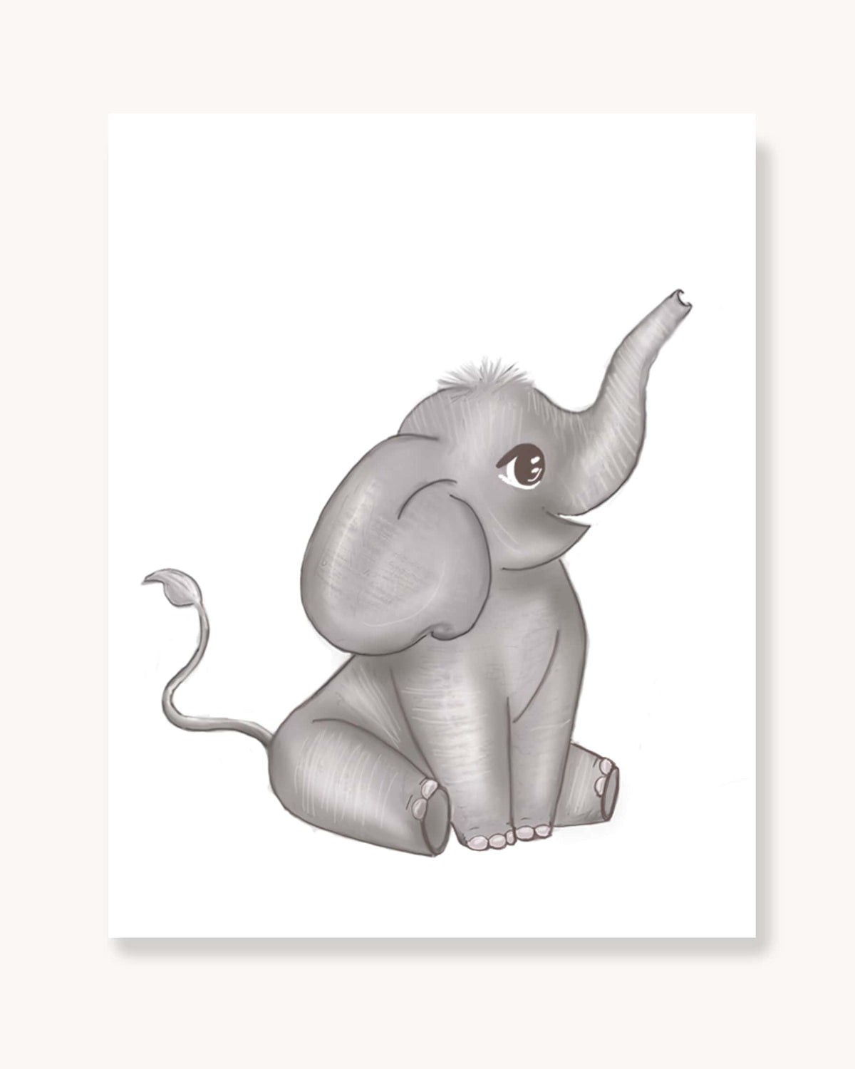 Hand drawn safari nursery decor wall art poster cute elephant baby animal 
