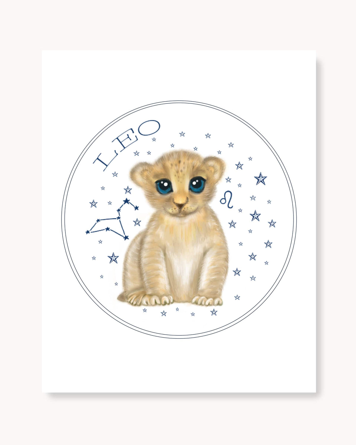 Hand drawn stars zodiac nursery decor wall art poster Leo cute baby animal lion cub