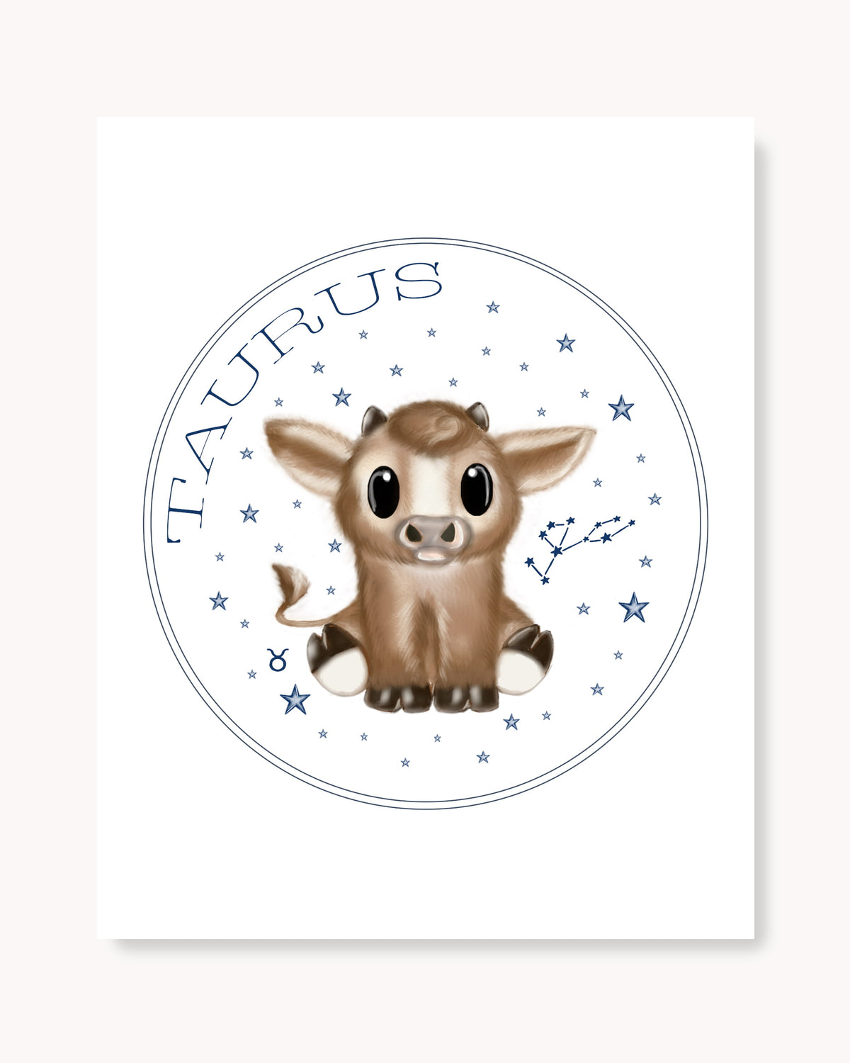Hand drawn stars zodiac nursery decor wall art poster Taurus cute baby bull farm animal
