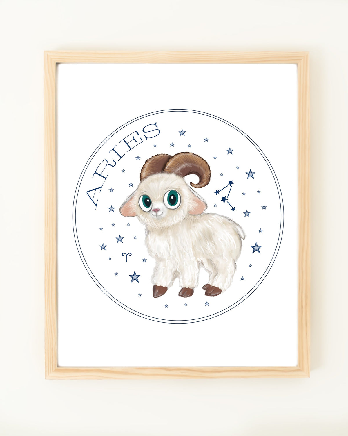 Framed hand drawn stars zodiac nursery decor wall art poster Aries cute baby animal farm sheep 