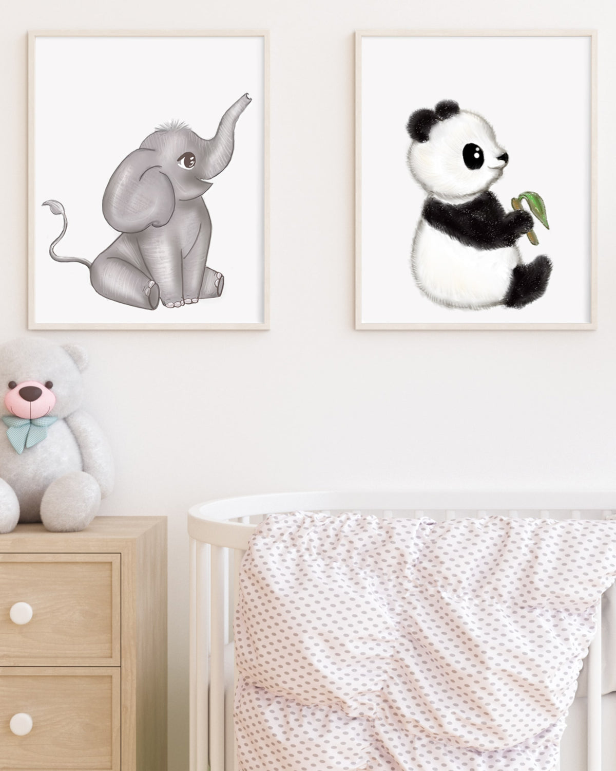 Framed example hand drawn nursery decor wall art poster cute safari baby animals