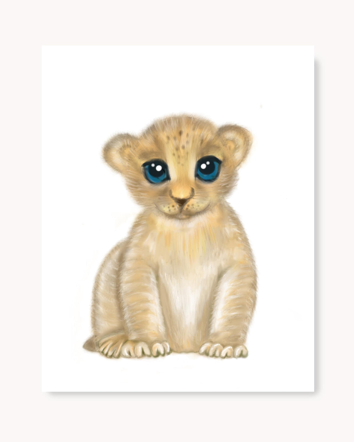Hand drawn safari nursery decor wall art poster cute lion cub baby animal 