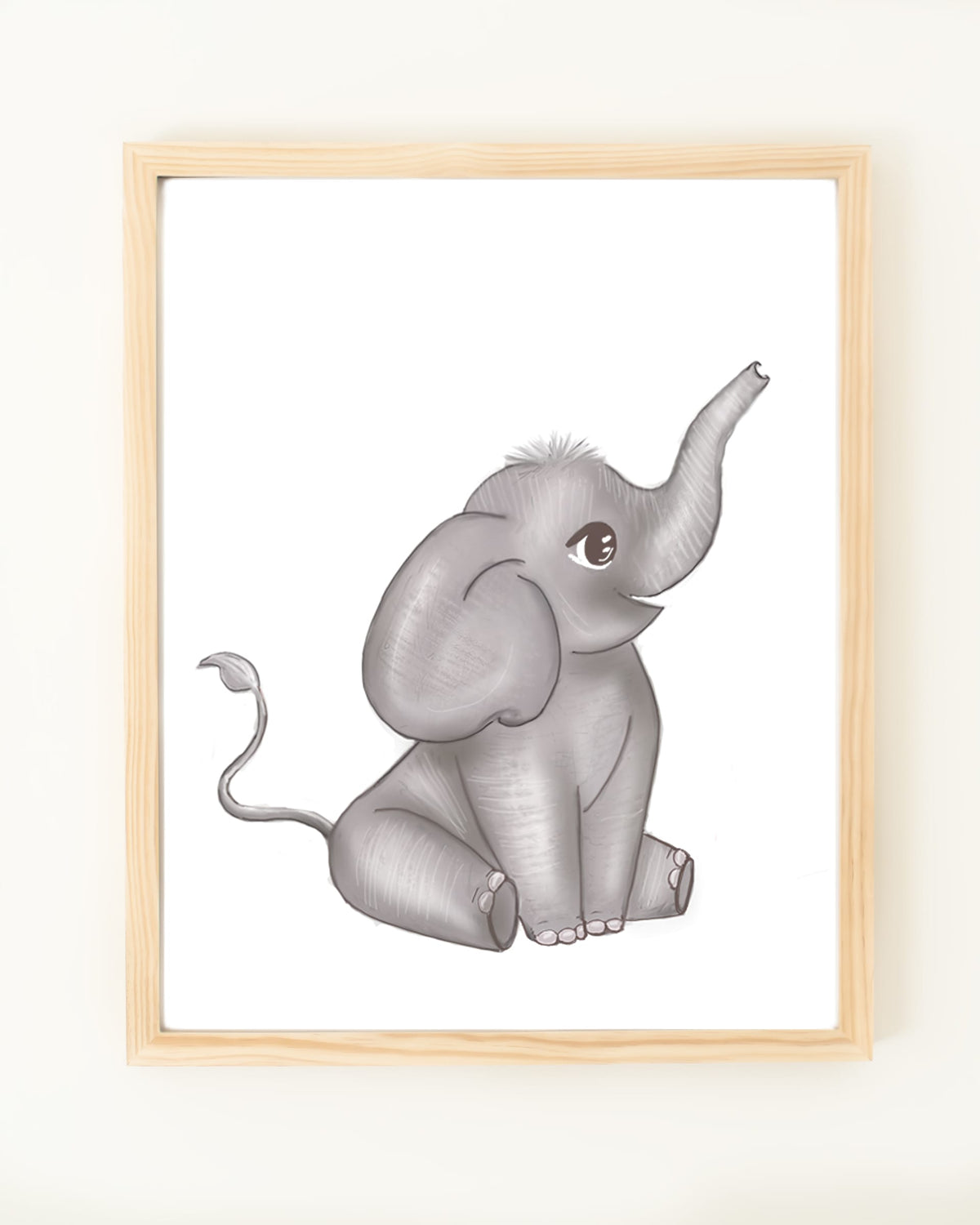 Framed hand drawn safari nursery decor wall art poster cute elephant baby animal 