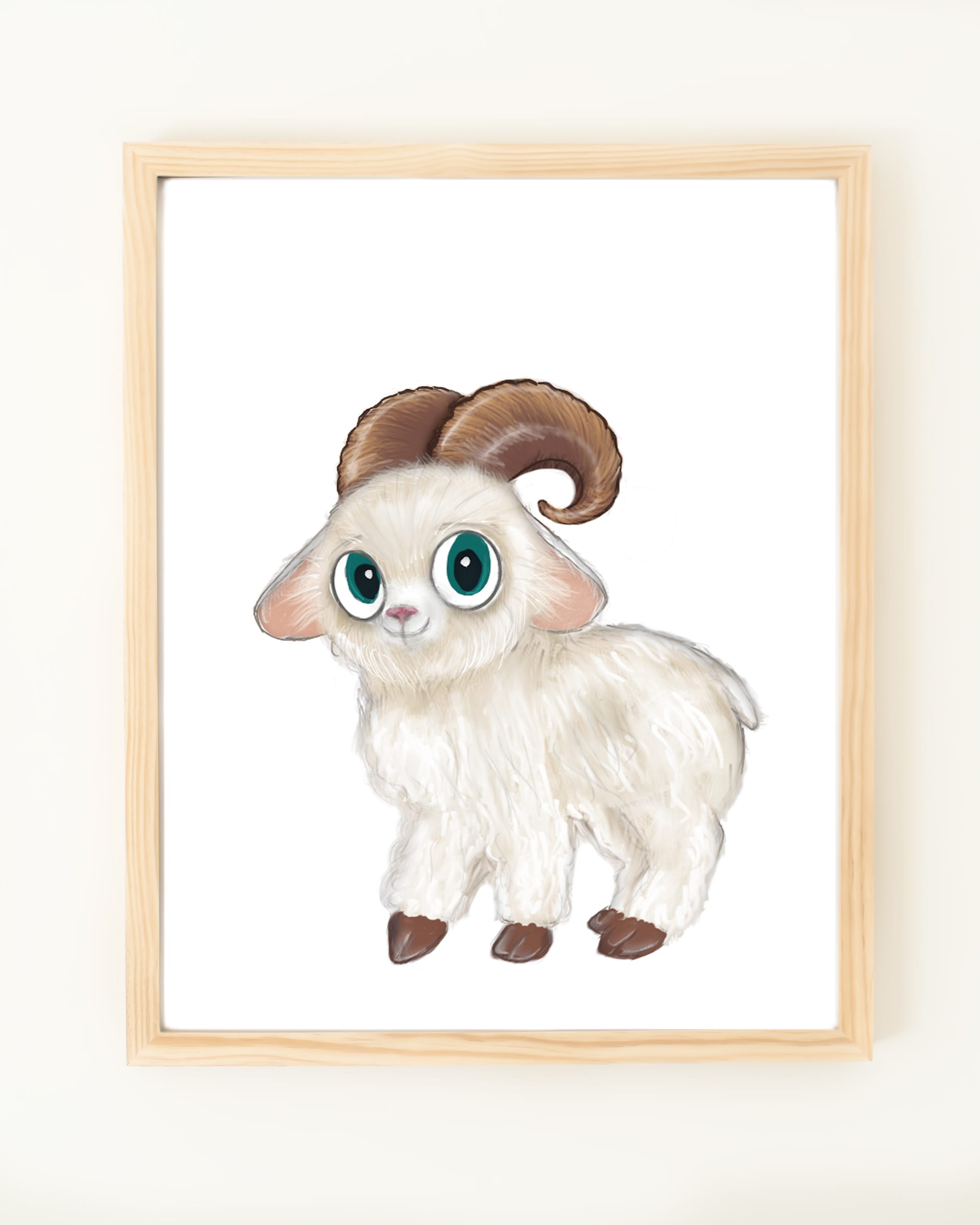 Framed hand drawn nursery decor wall art poster cute baby sheep farm animal