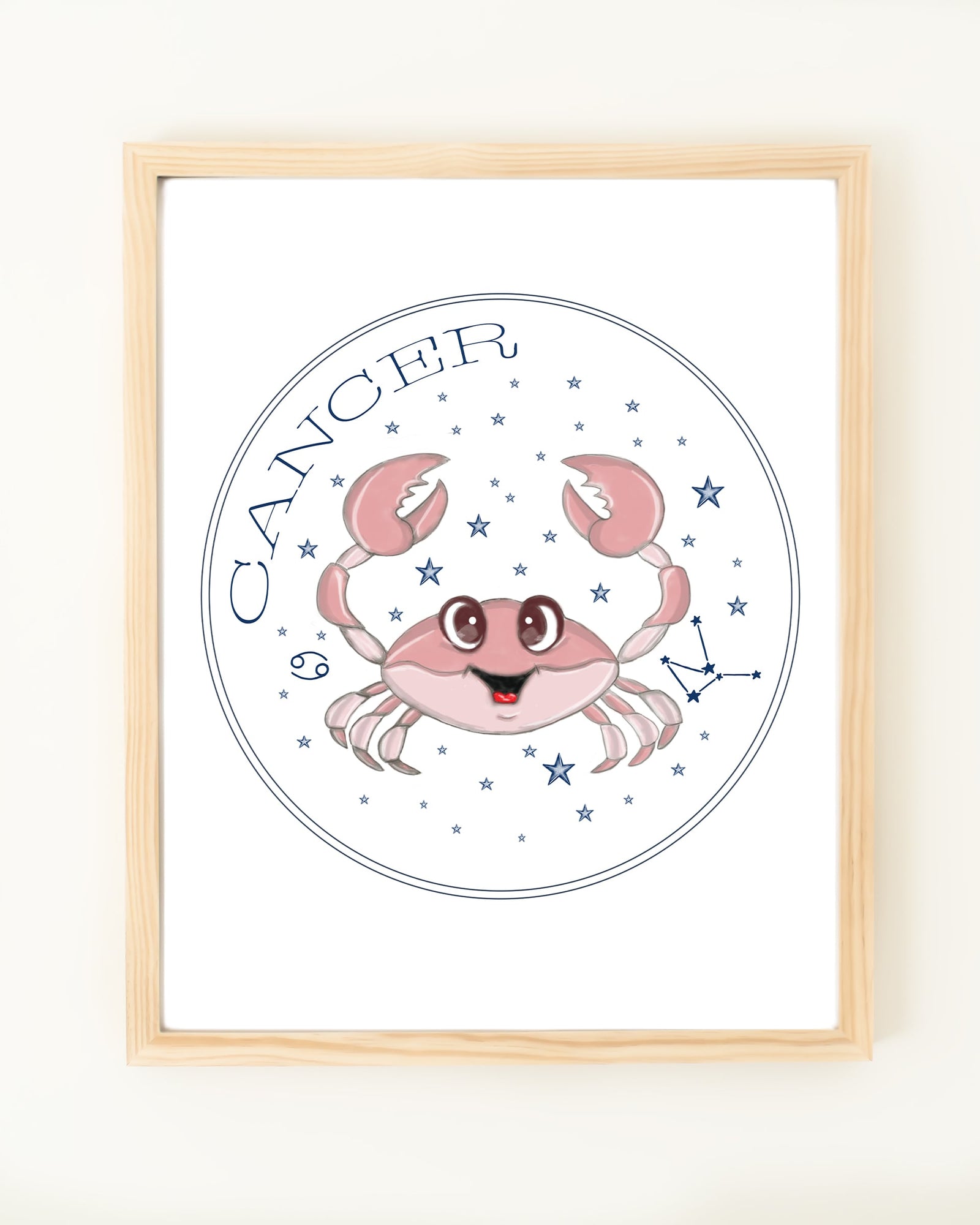 Framed hand drawn stars zodiac nursery decor wall art poster Cancer cute baby animal sea crab