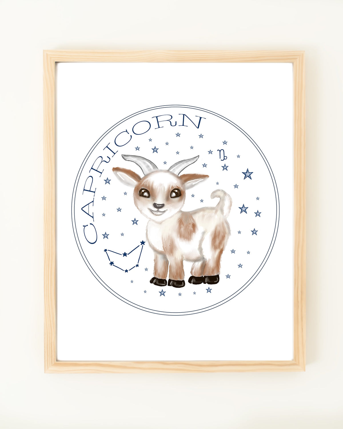 Framed hand drawn stars zodiac nursery decor wall art poster Capricorn cute baby animal farm goat
