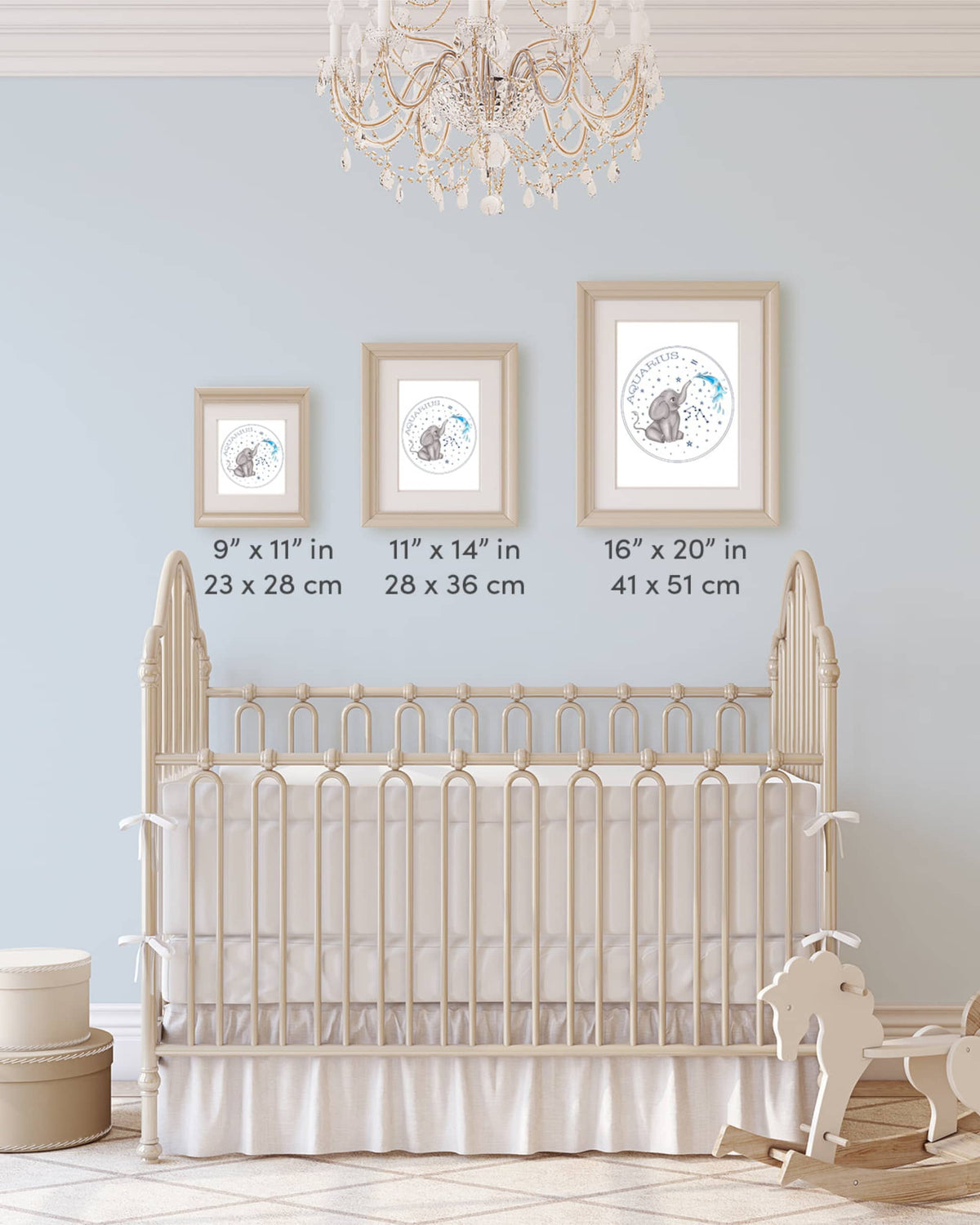 Nursery decor hand drawn zodiac baby animal wall art poster framed example