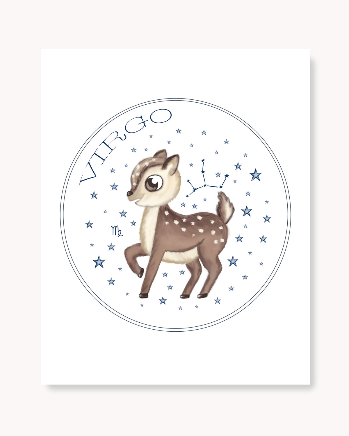 Hand drawn stars zodiac nursery decor wall art poster Virgo cute baby deer woodland animal