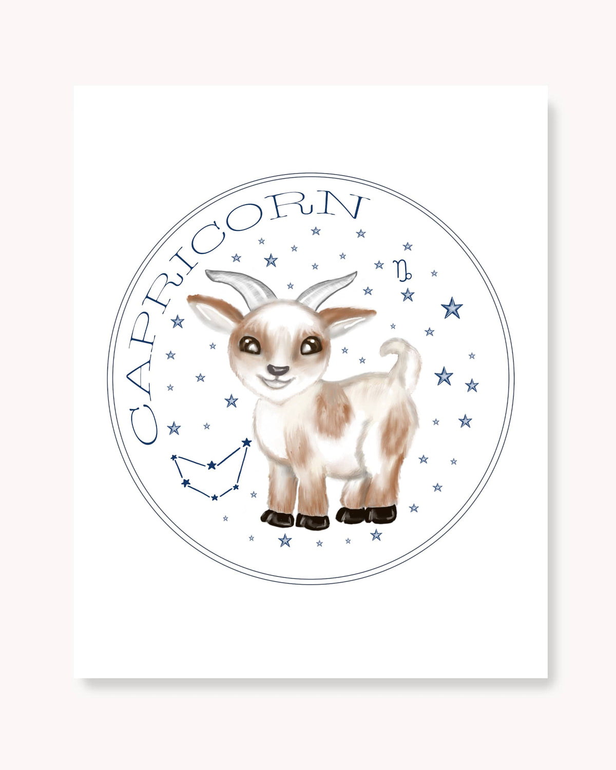 Hand drawn stars zodiac nursery decor wall art poster Capricorn cute baby animal farm goat